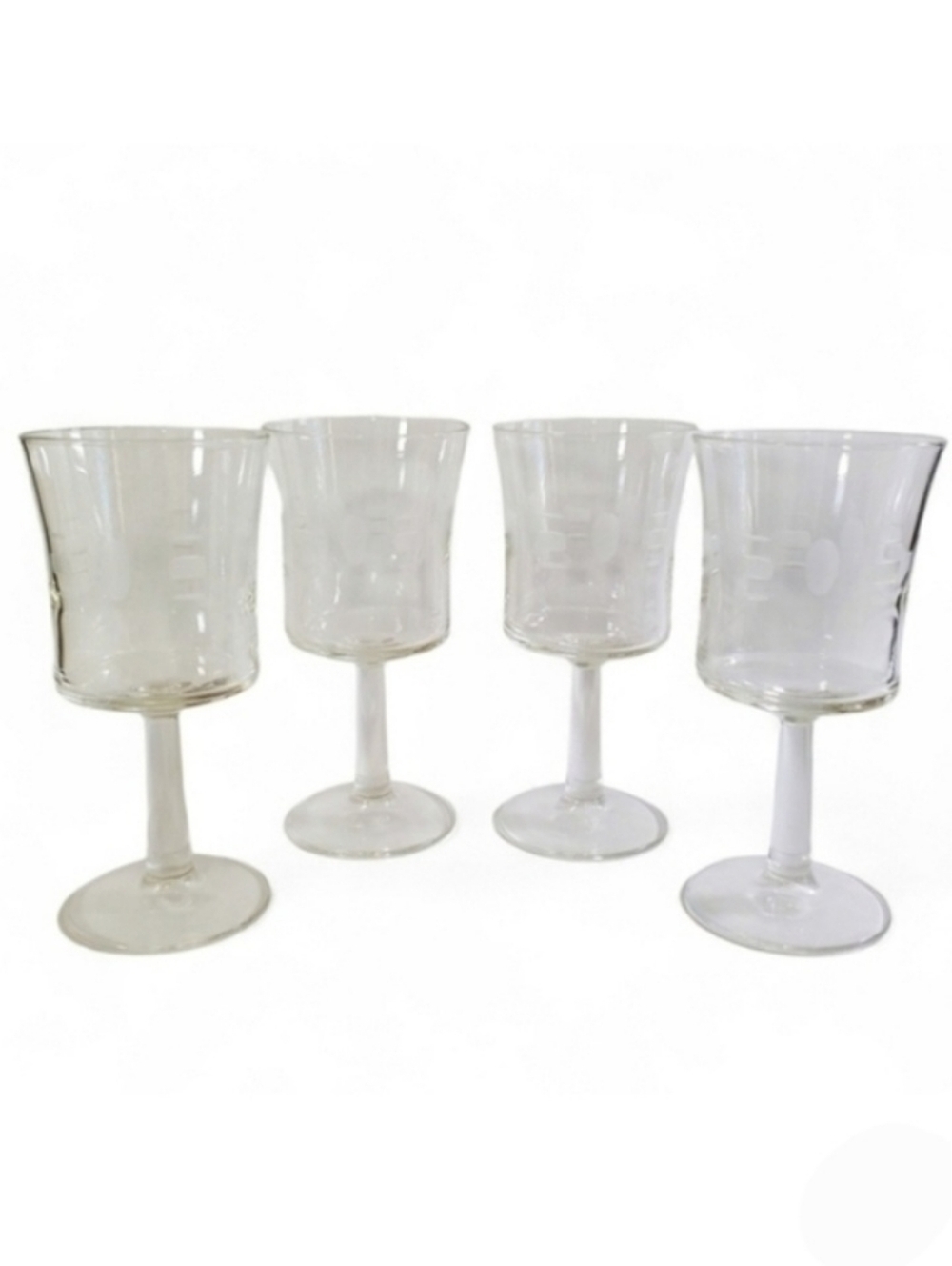 Javit Vintage Art Deco Crystal Wine Glasses Etched Design Set of 4